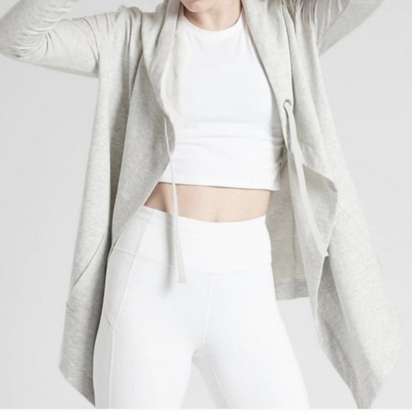 Athleta Vista Wrap Open Front Hoodie Sweatshirt Size XS Heathered Grey EUC $89 - Picture 2 of 10